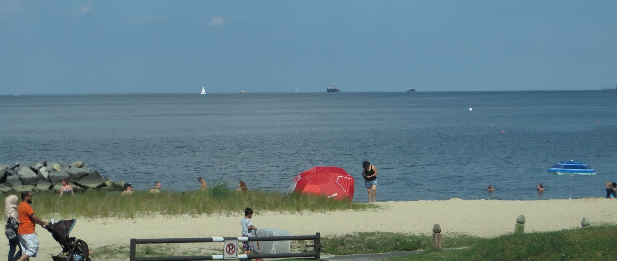 Yorktown Beach on the York River, Yorktown, Virginia, with the river and shipping traffic in the background